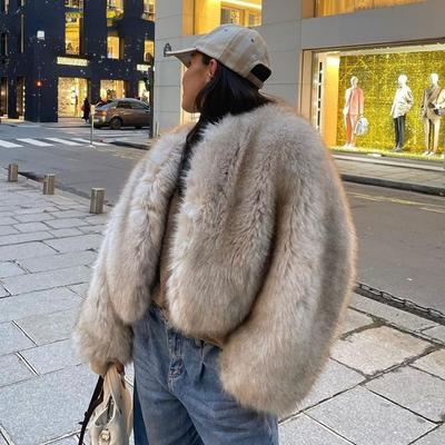 Fashion Week Luxury Cropped Faux Fur Coat Women Winter Cool Girls Fluffy Short Fur Jacket
