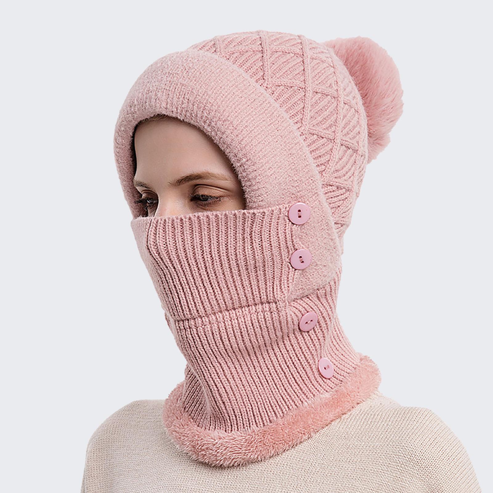 

Women s Color Thickened Warm Windproof Ear Cold Woolen Cap One Size розовый