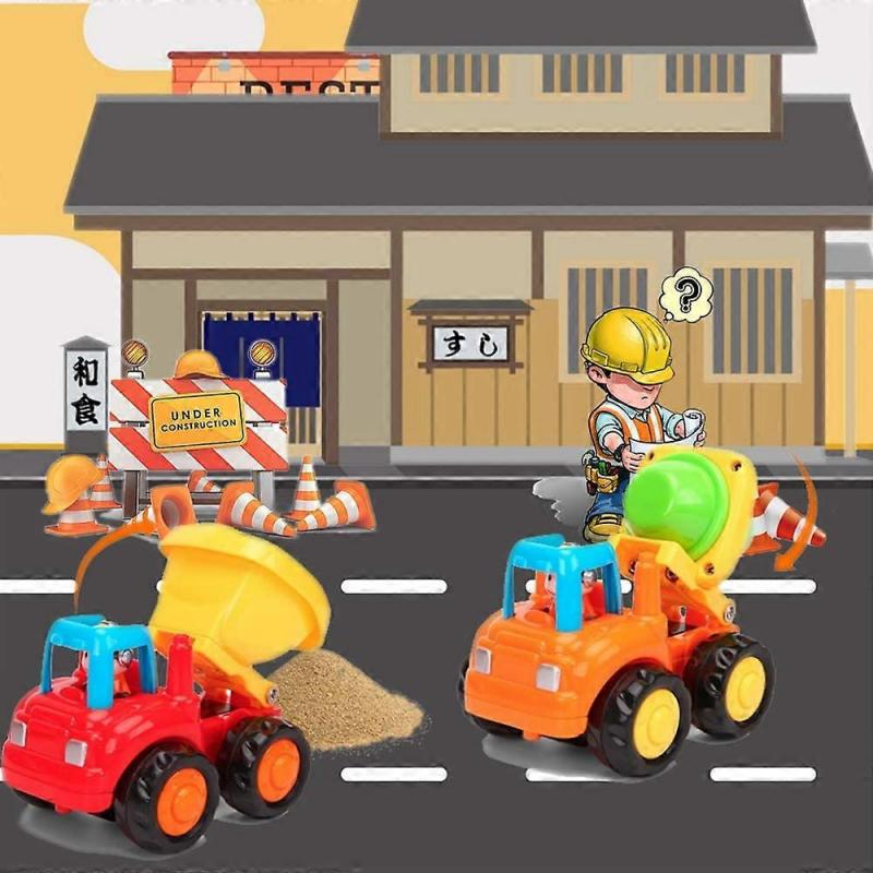 Friction Powered Cars Push and Go Trucks Construction Vehicles Toys Set of Tractor Bulldozer Dump Truck Cement Mixer for Baby Toddlers Infants Boys Gi