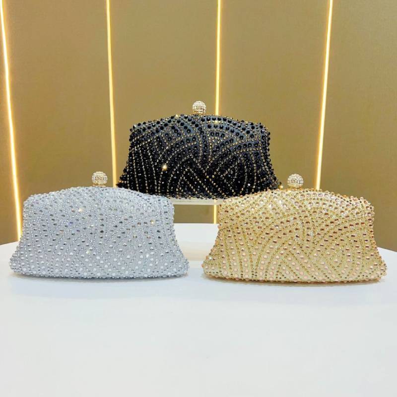 Elegant Polyester Evening Bag With Sparkling Rhinestones And Chain For Formal Events