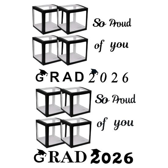 4 ks Krabice na balónky k promoci 2026 Tak hrdý na tebe Černá krabice na balónky s písmeny pro třídu 2026 Potřeby na promoční párty