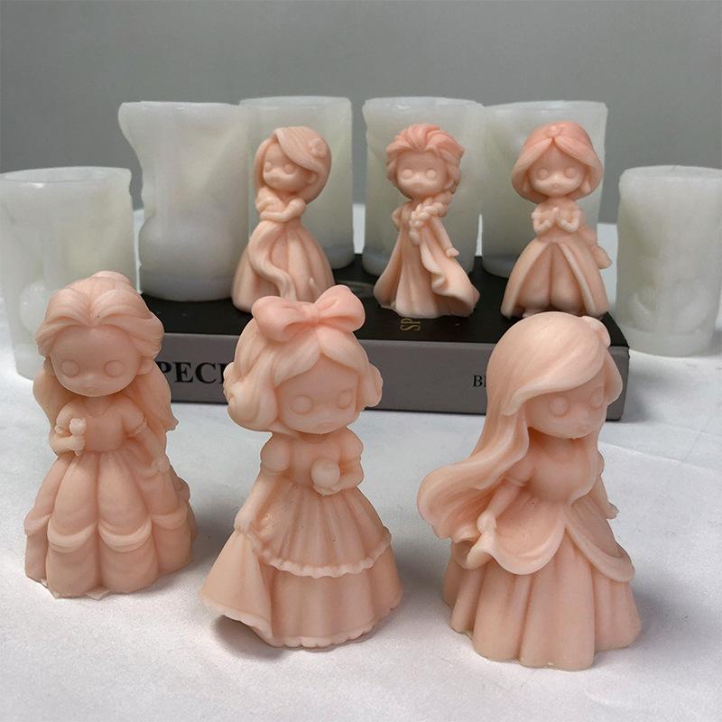 DIY Girl Doll Silicone mold 3D Princess Statue Resin Crafts Plaster mold Cute doll candle soap chocolate ice cube baking tools