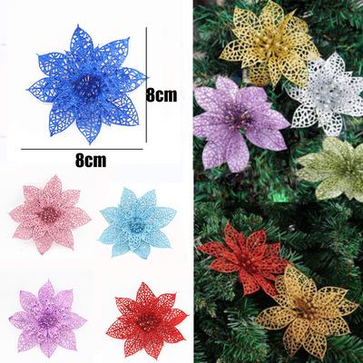 10 Teile/satz Weihnachten Blumen Bäume Weihnachten Dekor Glitter Mi Geburtstag Party 8cm
