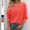 2024 Women's Color Block Round Neck Long Sleeve Sweater – European/American Style