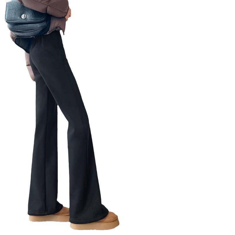 Women's Fleece-Lined Flared Knitted Wide-Leg Sweatpants, Thickened for Casual Winter Sports - Autumn/Winter 2024 Collection