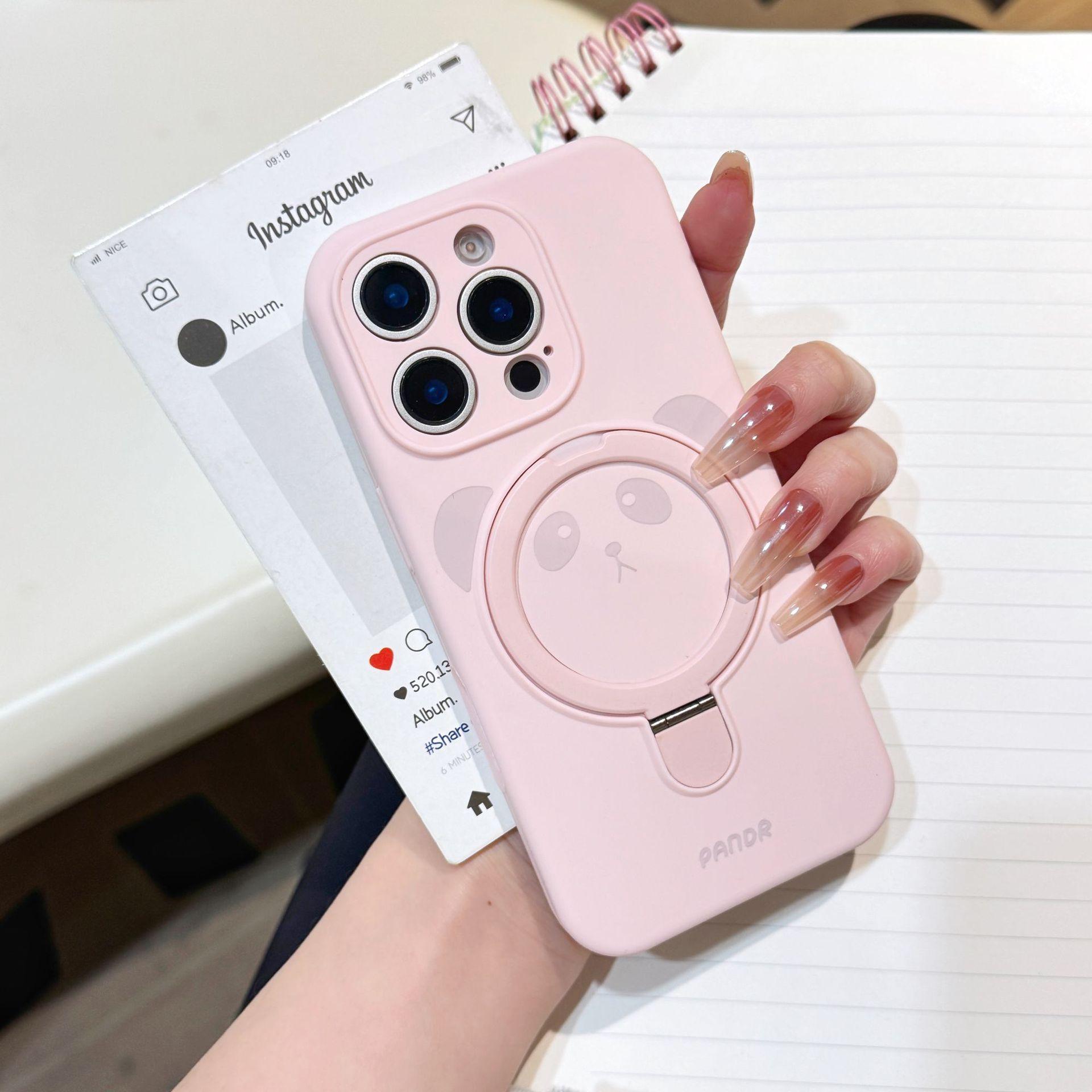 

Круглое лицо панды Подходит для чехла для мобильного телефона Apple 16promax Apple 15 Отверстие для жидкого семени Магнитный держатель 14 Противоударный чехол iPhone15