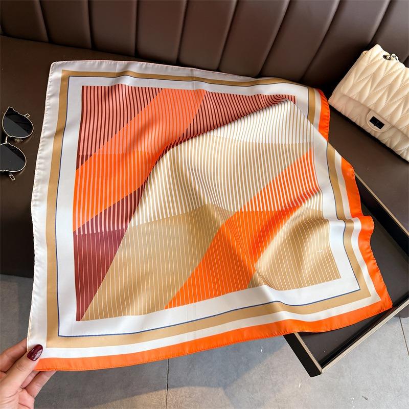 Spring Summer Simple Striped Printed Silk Like Scarf For Women