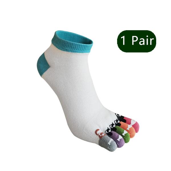 1/5 Pairs Toe Socks Women Girl Cotton White Cute Cartoon Bear Fish Print Soft Beautiful Fashions Ankle Boat Five Finger Socks
