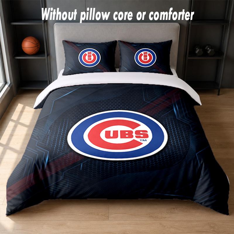 Chicago Cubs Design Bed Bedding Set 1 Duvet Cover + 2 Pillowcases Soft Breathable Household Bed Linens