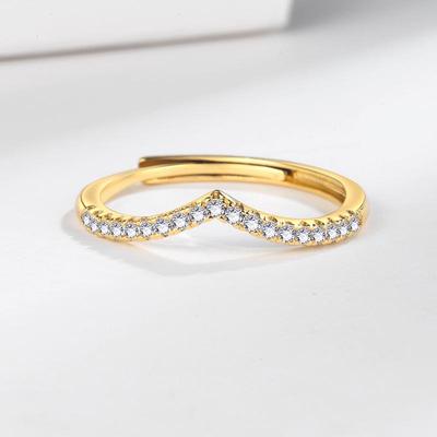 Elegant V-Shape Zircon Geometric Ring for Women - Fashionable Open Band with Full Diamond Inlay