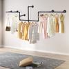 Industrial Pipe Clothing Rack, Wall Mounted Garment Hanger, Iron Display Rack with Adjustable Bars, 85.83 Inch Length, Black