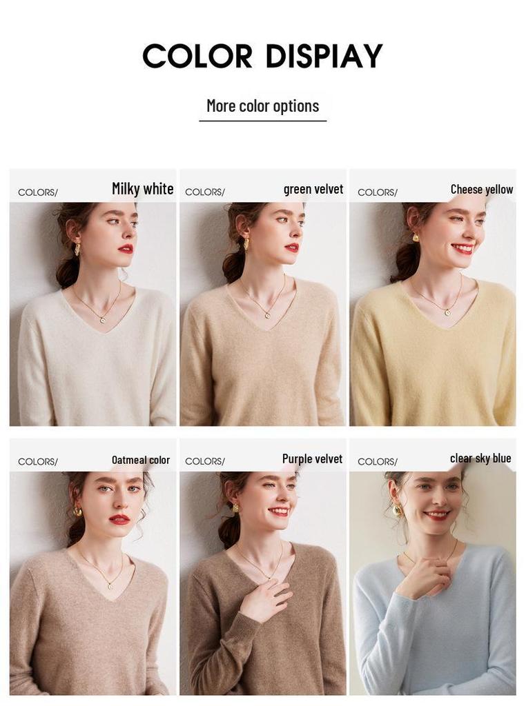 Women's 100% Pure Cashmere V-Neck Sweater - Autumn/Winter Knit Base Layer.