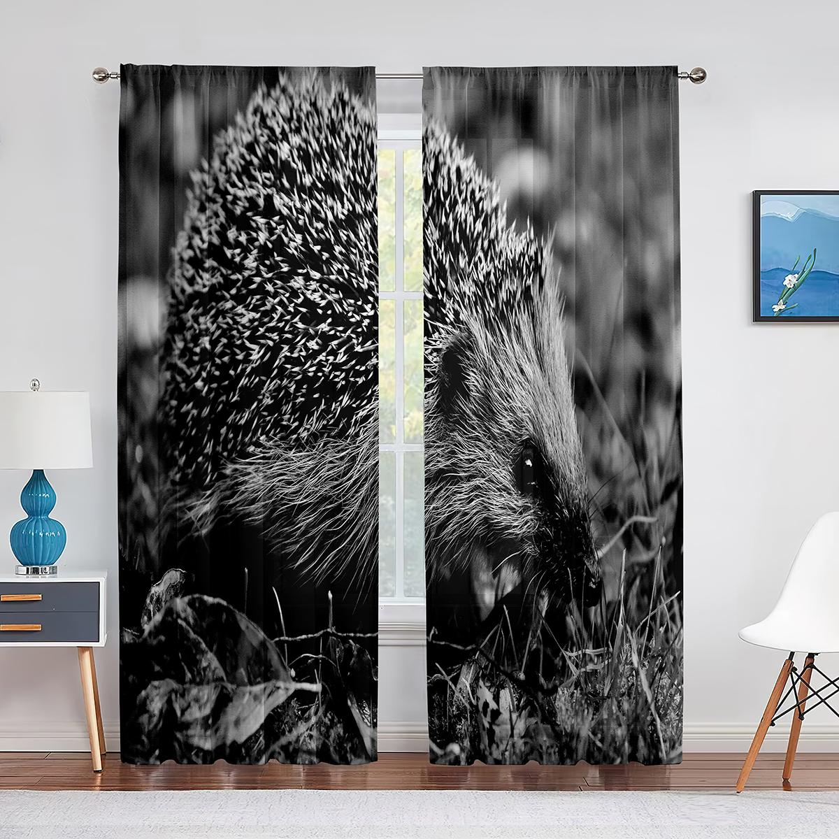 Тюлевые шторы с милыми маленькими животными в виде ежика для гостиной — фото 13