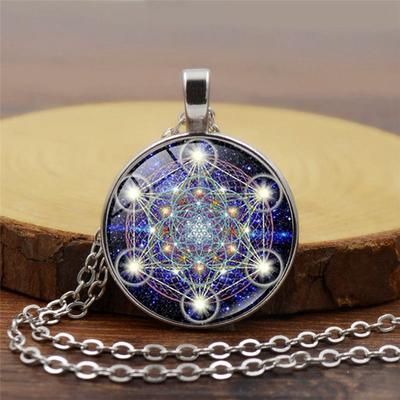 Mysterious Metatron Cube Necklace Jewelry Sacred Geometry Flower of Life Glass Pendant Magic Hexagram Necklaces for Women
