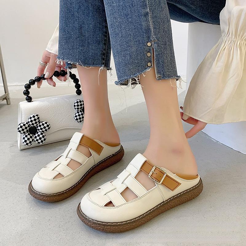 

Женские сандалии, лето 2023, повседневная обувь с круглым носком и отверстиями на плоской подошве