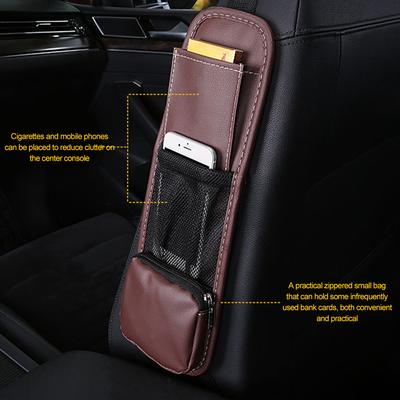 Car Seat Side Organizer Bag PU Leather Mesh Storage Holder For Cup Drink Phone Stowing Tidying Pocket Car Interior Accessories