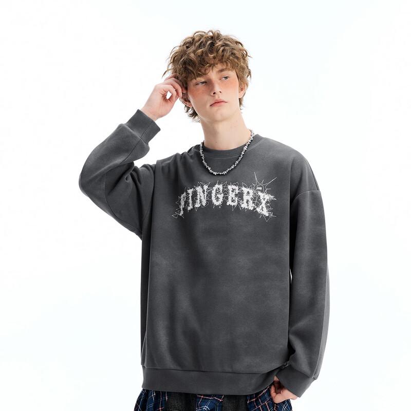 fingercroxxit Men's Heavyweight Embroidered Pullover Sweatshirt