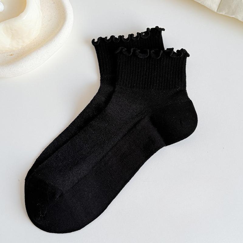 Silk-silk Wooden-ear Short Booties for Women in Summer, Lightweight Mesh Breathable Low-top Lace Women's Short Socks