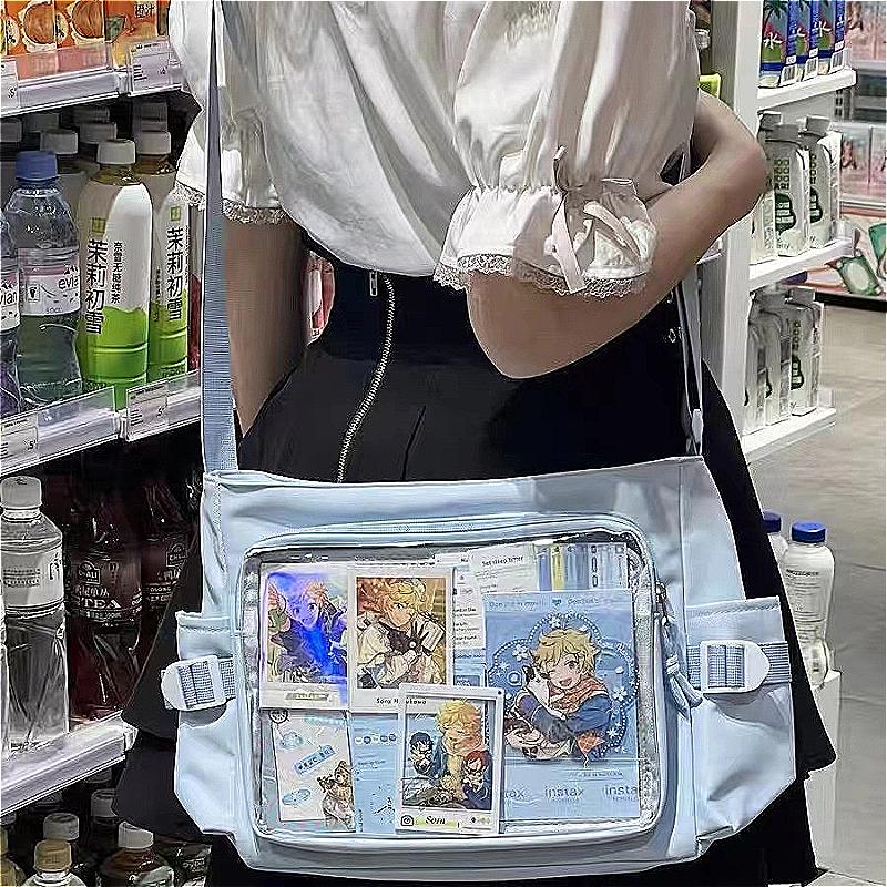 Women's Japanese Style Transparent Shoulder Crossbody Bag Badge DIY Decorative Crossbody Bag Anime Expo Class Tote Itabag Large Capacity Pain Bag