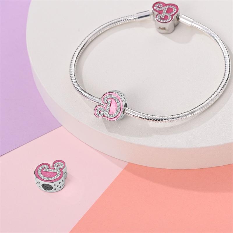 100% Copper Metal 26 Letter Shiny Princess Pink Series Charm Bead Components Bead Components Compatible With Authentic Original Bracelets Do It