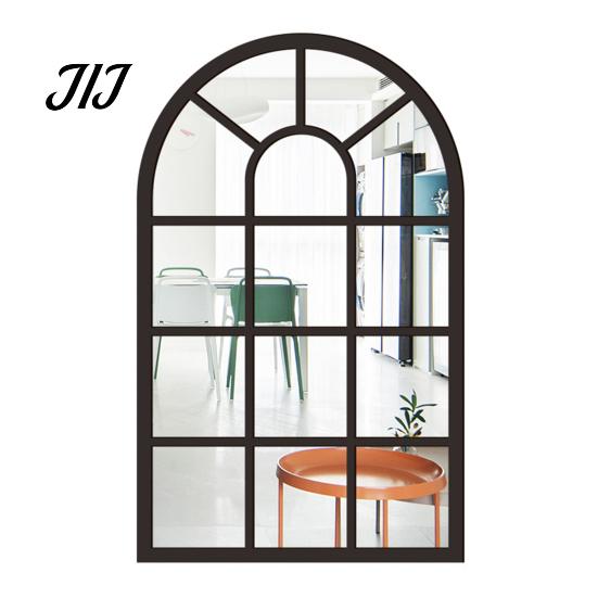 Arched Wall Mirror Stickers Window Decor, Wooden Frame Acrylic Fake Mirror, Minimalist Arch Self-Adhesive Windowpane Sticker for Living Room