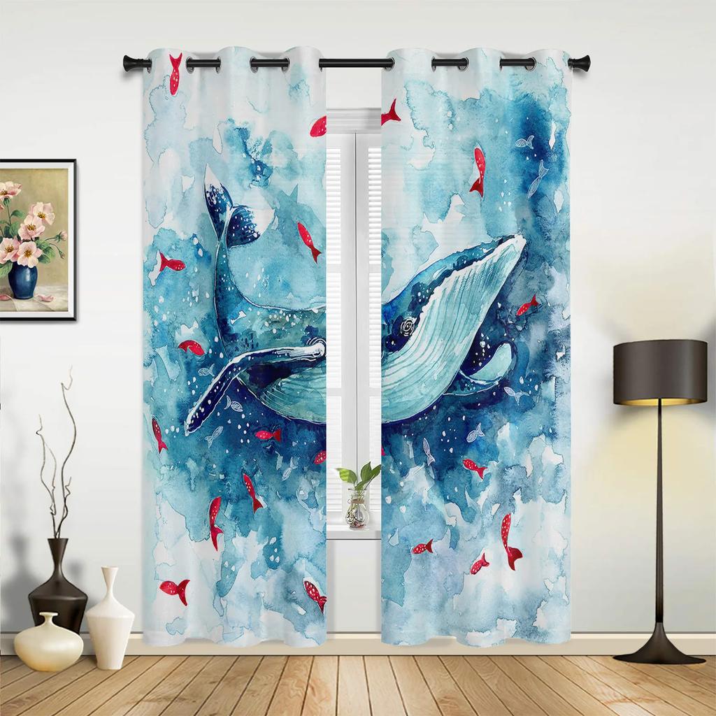 Retro Mechanical Gear Clock Blue Hall Curtains Living Room Kitchen Boy Girl Bedroom Long Window Curtain Cortinas Home Decor Polyester Ideal For