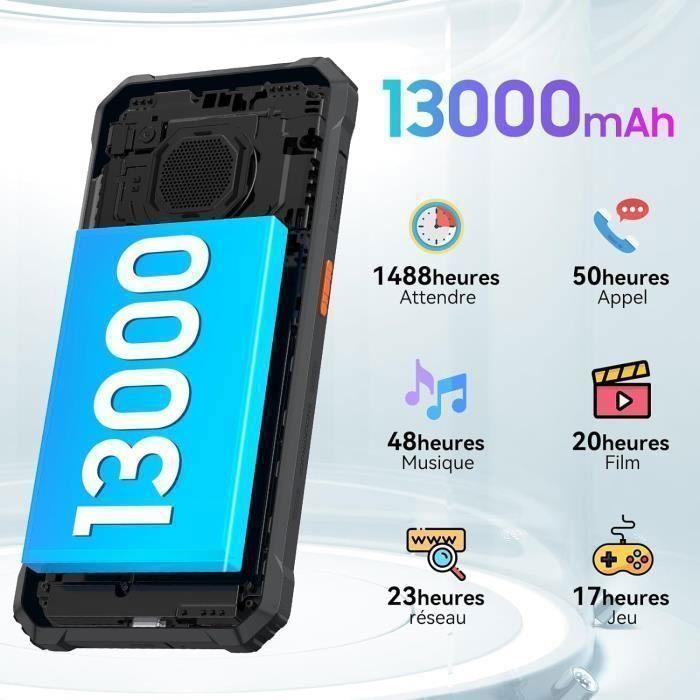 Blackview BV6200 Pro Smartphone Robuste 12Go + 128Go 13000mAh 6.56'' Android 13 13MP Enceinte Smart-K Box Double SIM 4G GPS - Noir