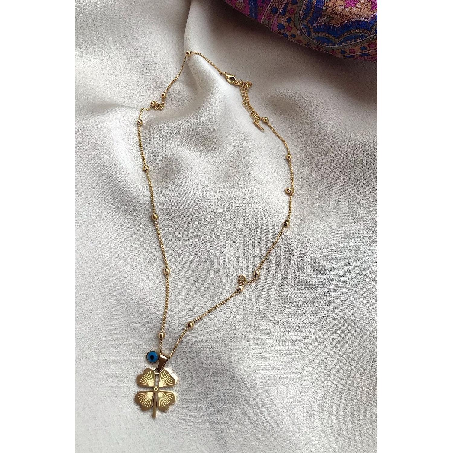 

4-листный клевер, длинная стальная цепь из ячменя 316l (60см)