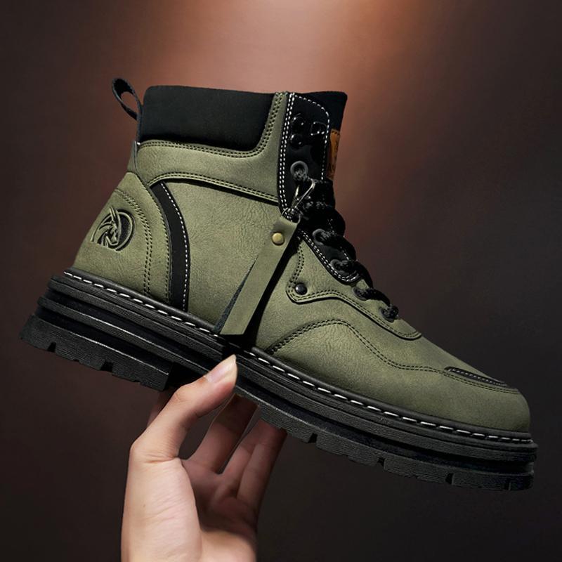 High-top Martin Boots Men's Spring and Autumn New British Style Leather Boots Men's Breathable Retro Rhubarb Tooling Boots Tide