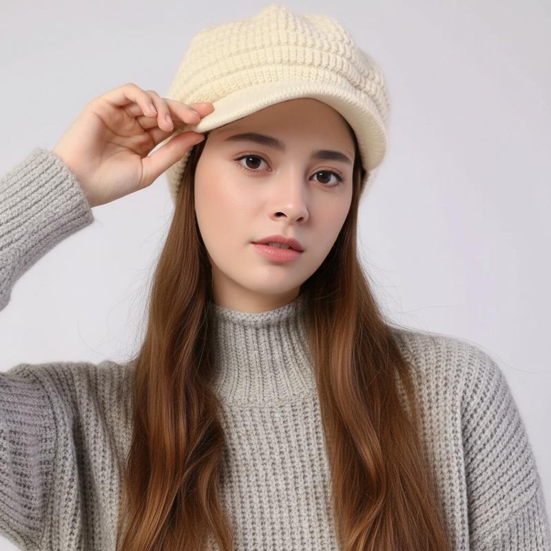 Women's Pointed Duckbill Beret - Fleece-Lined, Warm & Stylish Knitted Wool Hat