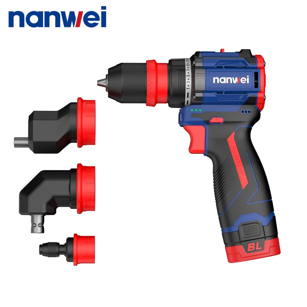 NANWEI 4-in-1 Electric Drill with Multiple Heads,brushless Motor 16 V, 45 Nm