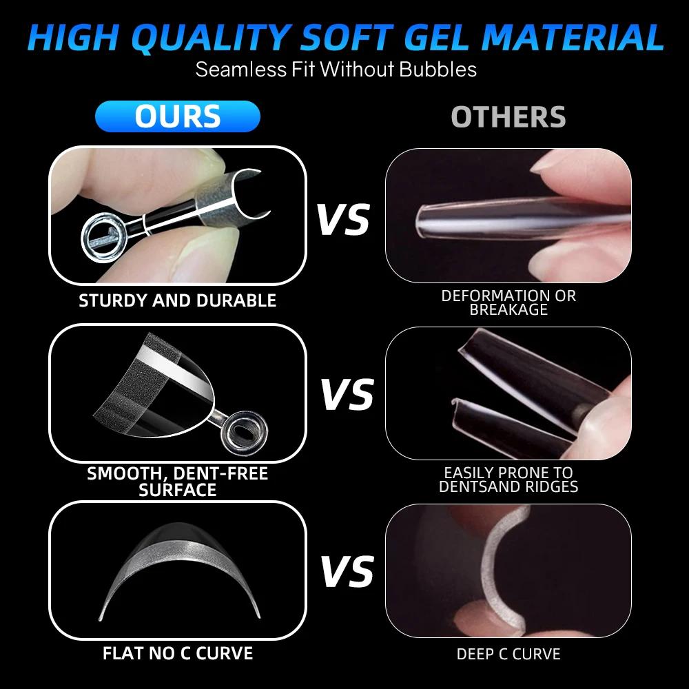 240 PCS Half Nail Tips Transparent Acrylic Half-cover Nail Tips 12 Different Sizes Pressing On Nail Stickers Nail Art Tools