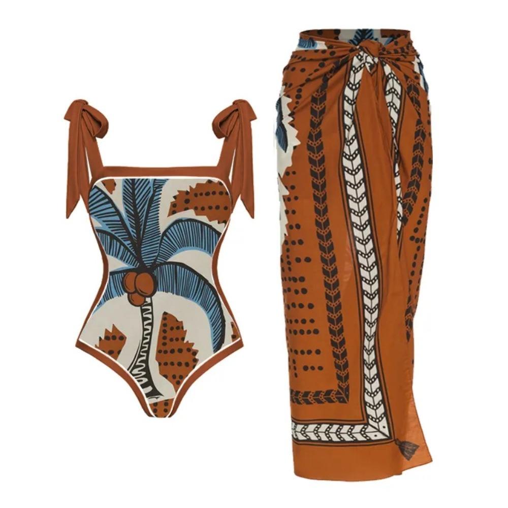 New One-piece Swimsuit Multi-color Printed Hip-wrapped Gauze Skirt Anti-light Two-piece Sunscreen Swimsuit