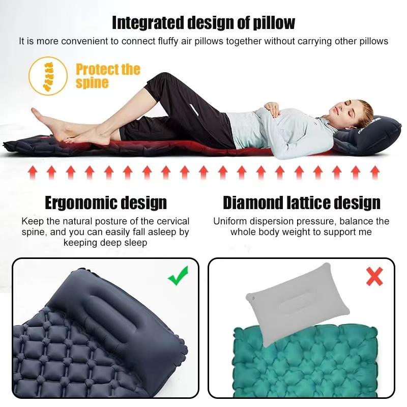 Camping Sleeping Pad Self Inflating Sleeping Mat with Pillows Ultralight Air Mat Built-in Inflator Pump Inflatable Mattress