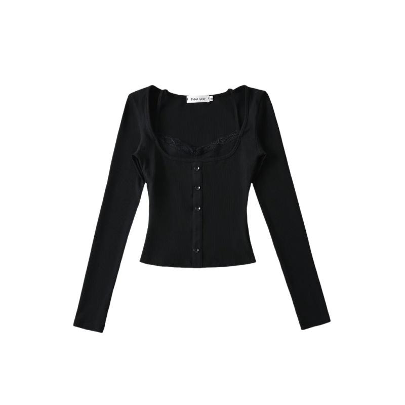 Women s Square Neck Long Sleeve Crop Top Slim Fit Sexy Ribbed Knit Tunic Top S