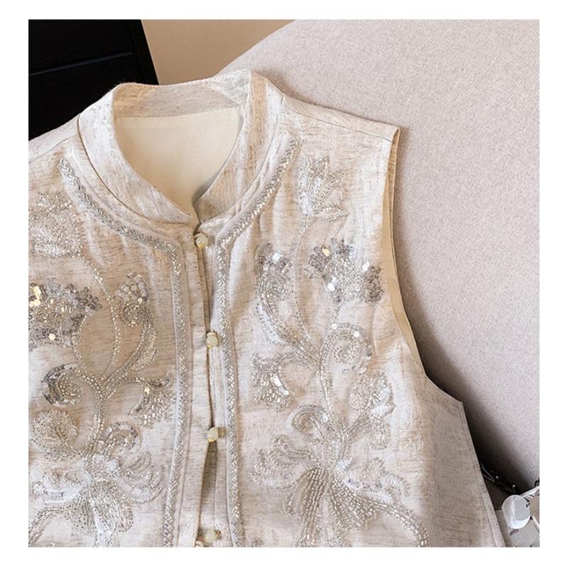 Women's Vest Beaded Chinese Sequins Loose Single Breasted Vest Spring Coat High End Embroidery Early Spring Fashion Coat