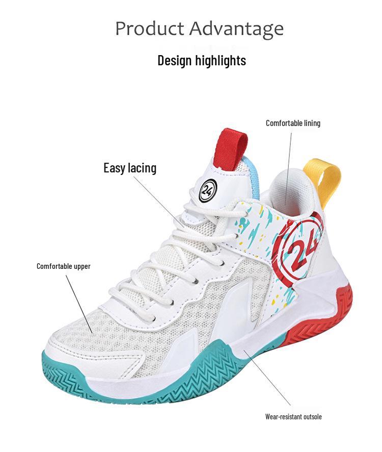 High-Top Breathable Basketball Shoes for Middle and Primary School Students - Non-Slip Mesh Children's Sneakers