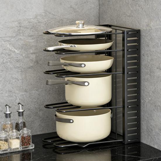 Szintes Állítható Serpenyőrendszerező Edénytároló Állvány Edény- és Serpenyőtartó Lábasállvány Konyhai Pultra és Szekrénybe