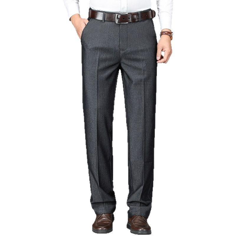 New summer thin men's high-end casual pants anti-Zou ice silk straight large-size suit pants