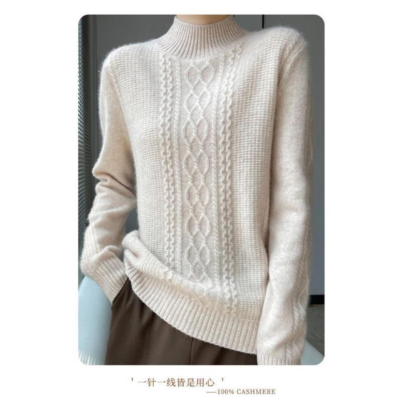 Autumn Winter Half High Collar Casual Fashion Bottomed Sweater Women Solid Color Simple All-match Knitting Top