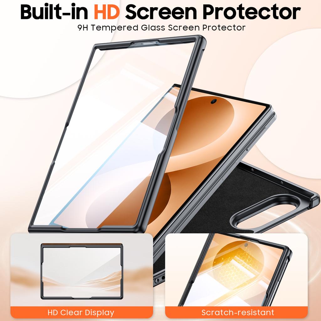 Samsung Galaxy Z Fold 8 Schutzhülle mit Scharnierabdeckung HD Glas Displayschutz und Erhöhtem Kameraschutz - Braun