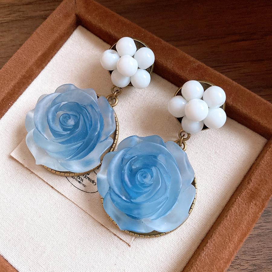 Resin Rose Beaded Earrings Retro Elegant Jewelry