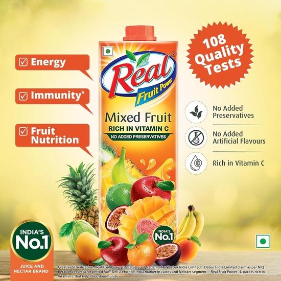 Dabur Real Fruit Power Mixed Fruit Juice 1L| No Added Preservatives