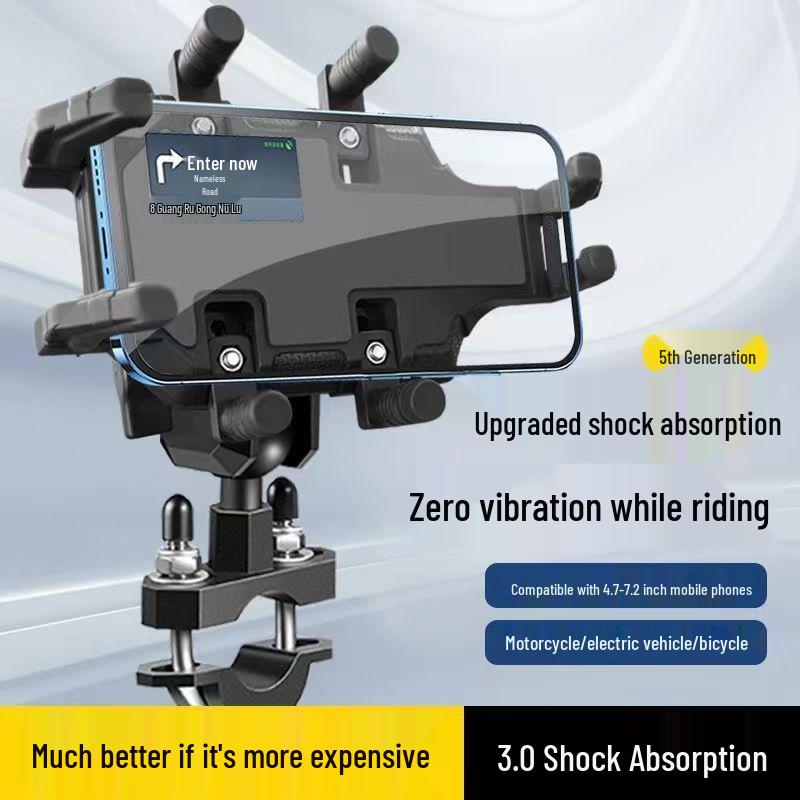 Shockproof Aluminum Phone Holder for Motorcycles & Electric Scooters - Ideal for Navigation & Food Delivery