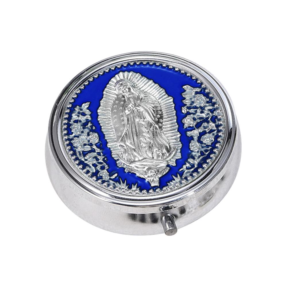 

Wowser Our Lady Prayer Rosary Storage Box Metallic Versatile Metal Gift Box Exquisite Religious Jewelry Case Church Events синій