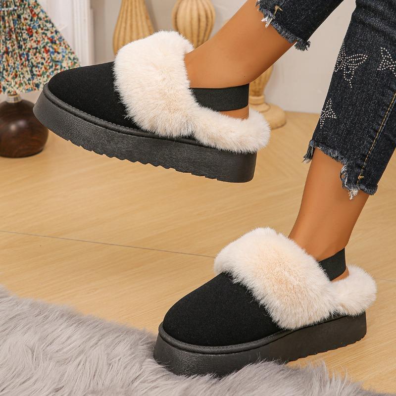 Thick-soled fluffy snow boots slippers women's new fashion outer wear one-pedal bag head velvet thermal cotton shoes women