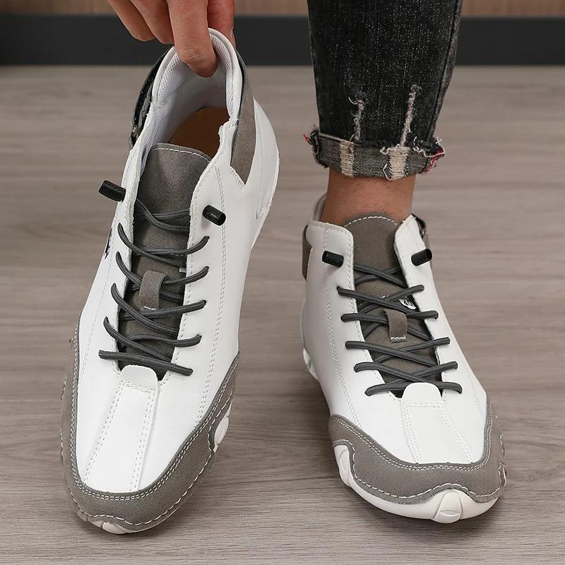 Men's White High Top Shoes New Luxury Waterproof Flat Shoes Lightweight  Comfortable Motorcycle Boots Sapatos Formais Masculinos