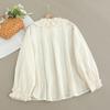 Women's Mori Girl Style Cotton Shirt with Ruffled Lace Collar, Tie-up Long Sleeves, and Heavy Embroidery