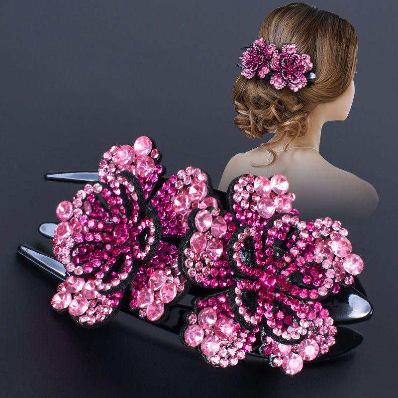 Koreanische große Strass Hochsteck-Entenschnabel-Haarspange - Drei-Zahn-Klammer für Mütter