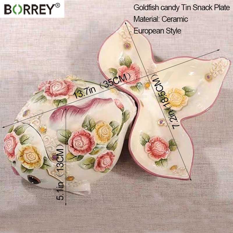 BORREY 3D Relief en céramique poisson rouge bonbons collations assiette réservoir de stockage de sucre plateau de fruits décoration de la maison œuvre d'art cadeau de mariage d'anniversaire